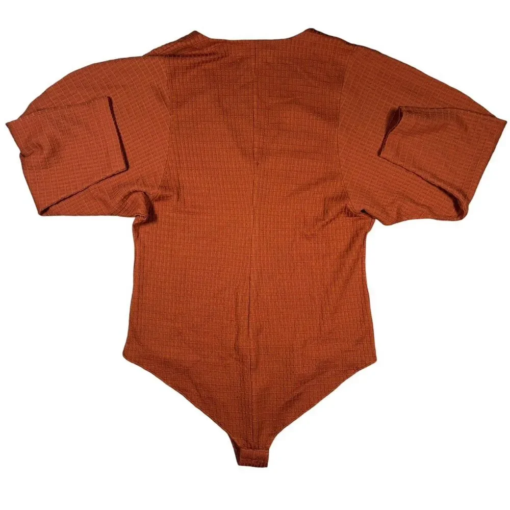 NEW Mara Hoffman Mariana Waffle Bodysuit Burnt Orange Deep V Women's Plus 3X - Picture 3 of 11